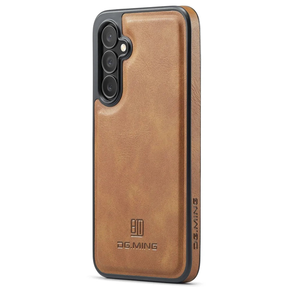 DG.MING For Samsung Galaxy S23 FE PU Leather Coating Cover Shockproof Phone Back Case - Brown - 6