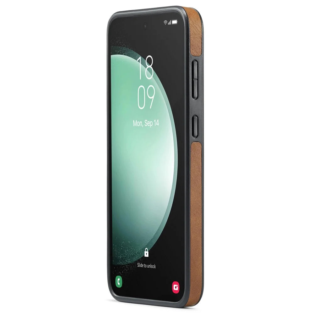 DG.MING For Samsung Galaxy S23 FE PU Leather Coating Cover Shockproof Phone Back Case - Brown - 7