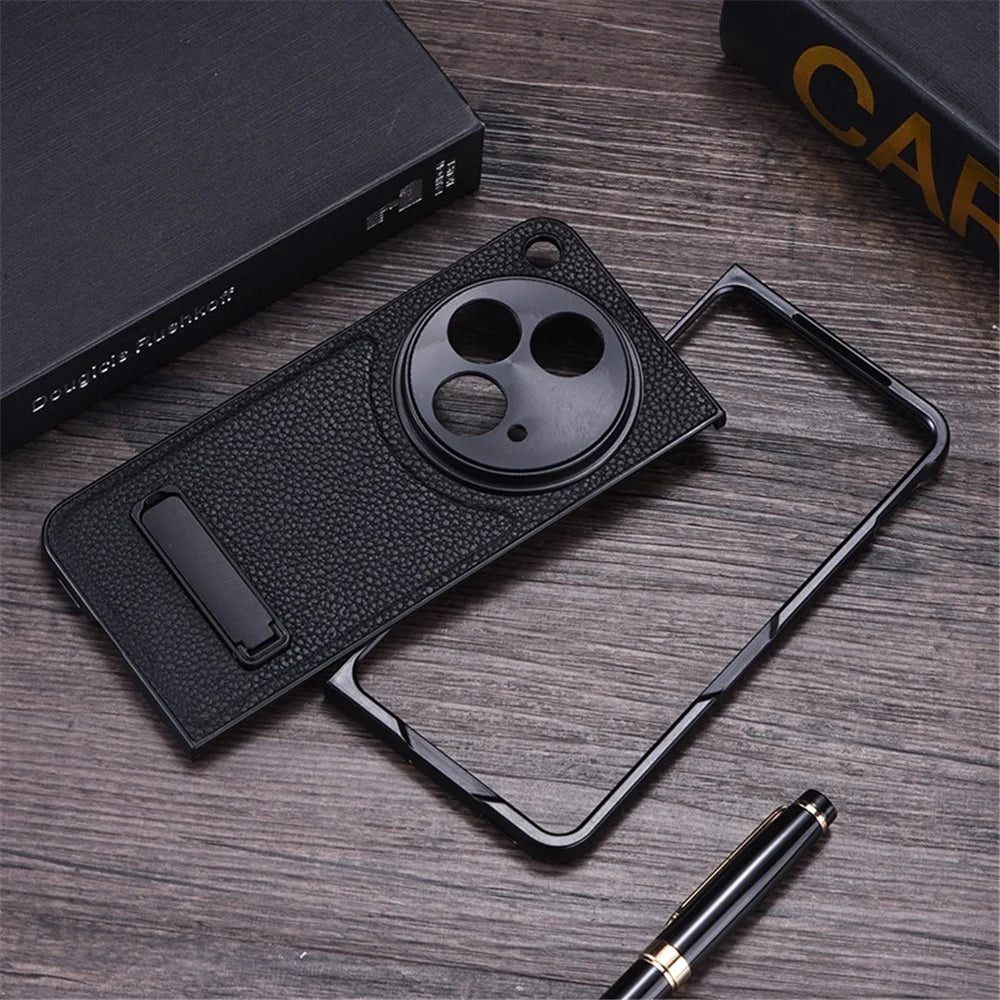 For OnePlus Open Case Litchi Texture PU Leather PC Phone Back Cover with Kickstand - Purple - 2