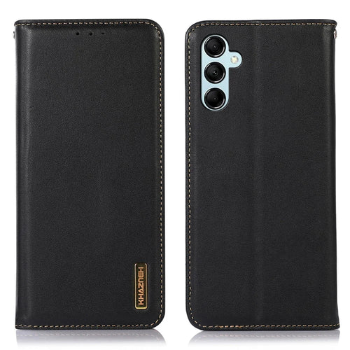 KHAZNEH For Samsung Galaxy A35 5G Case Genuine Cow Leather Nappa Texture Cover with Stand - Black - 1