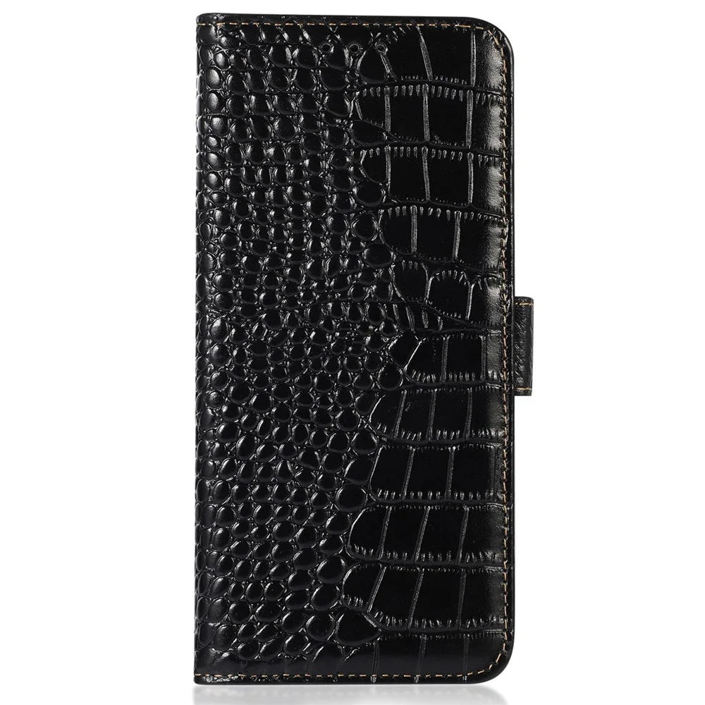 For Samsung Galaxy A35 5G Case with Card Holder Genuine Cow Leather RFID Blocking Cover - Black - 7