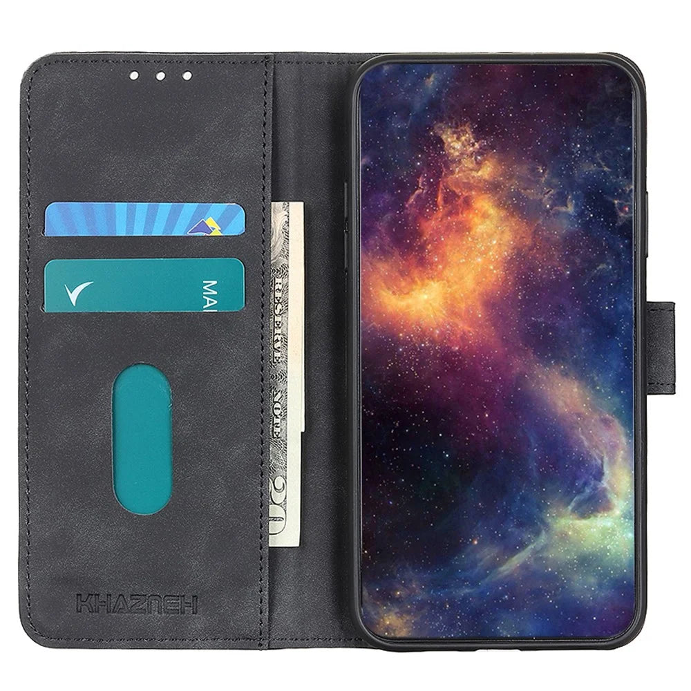 KHAZNEH For Samsung Galaxy A35 5G Leather Case Retro Phone Phone Cover Wallet Stand - Black - 3