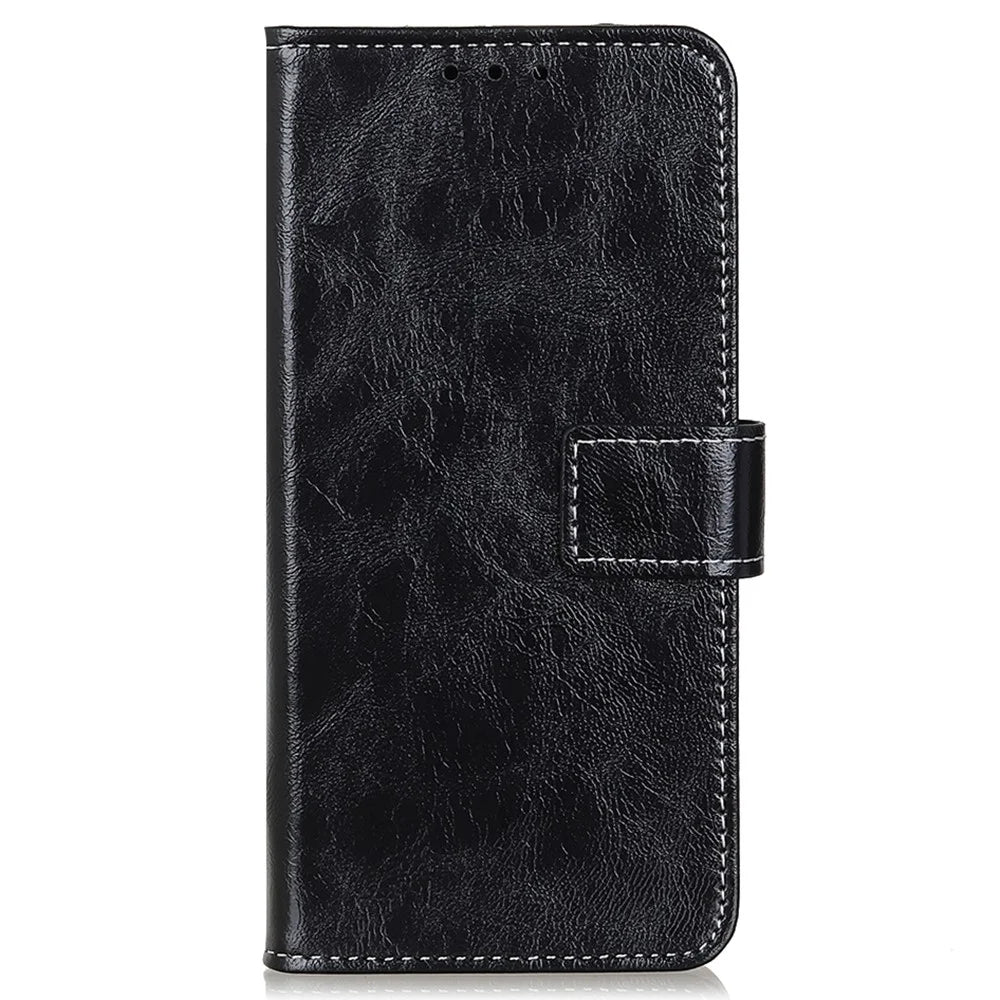 For Samsung Galaxy A35 5G Leather Case Stand PU Leather Crazy Horse Texture Phone Cover - Black - 6