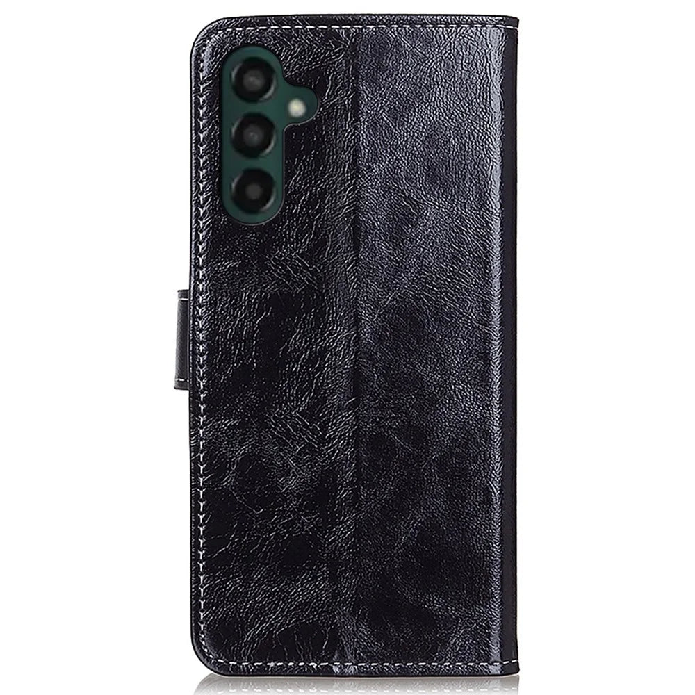 For Samsung Galaxy A35 5G Leather Case Stand PU Leather Crazy Horse Texture Phone Cover - Black - 7