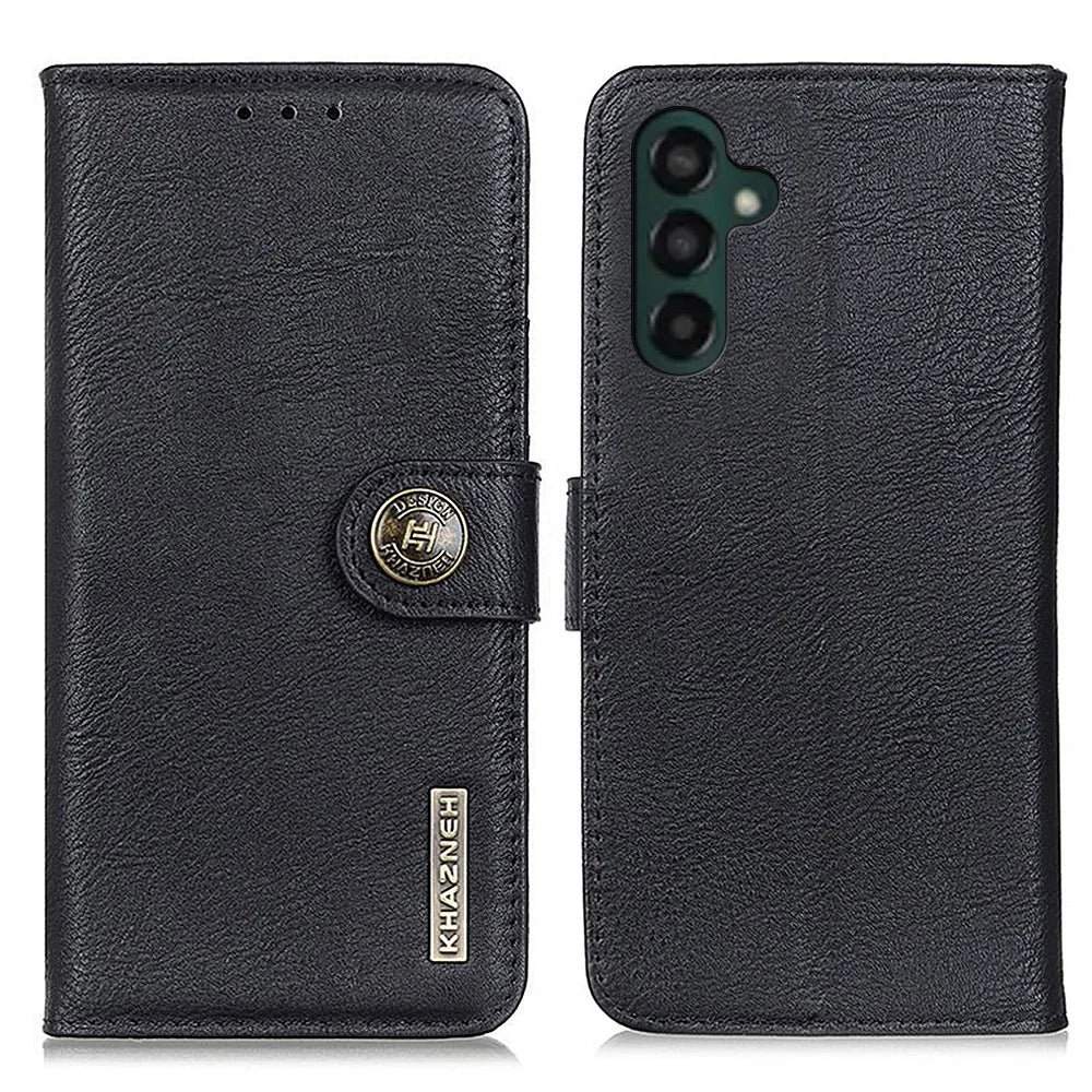 KHAZNEH For Samsung Galaxy A35 5G Leather Cases Stand Cowhide Texture Phone Cover Wallet - Black - 1