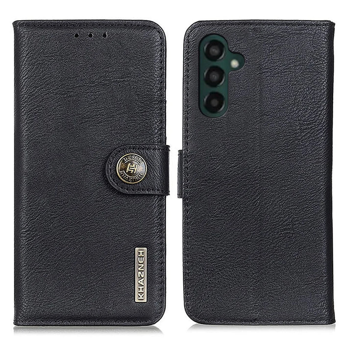 KHAZNEH For Samsung Galaxy A35 5G Leather Cases Stand Cowhide Texture Phone Cover Wallet - Black - 1