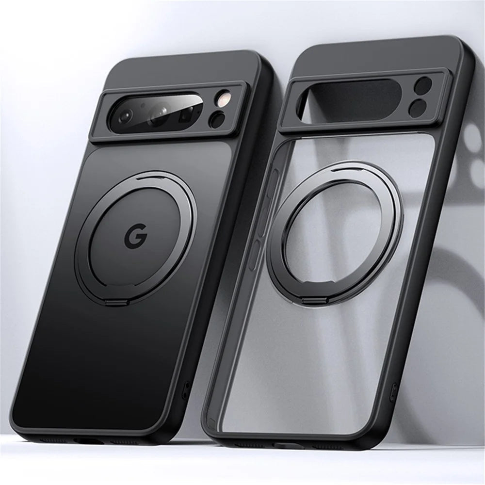 For Google Pixel 8a Magnetic Case TPU+Acrylic Phone Cover with Ring Kickstand - Matte Black - 2