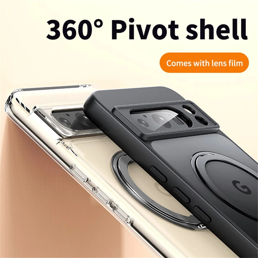 For Google Pixel 8a Magnetic Case TPU+Acrylic Phone Cover with Ring Kickstand - Matte Black - 3
