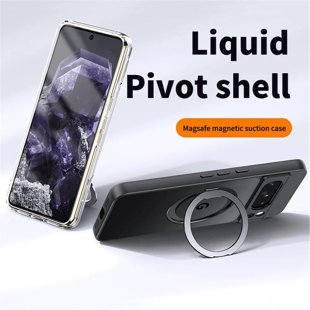 For Google Pixel 8a Magnetic Case TPU+Acrylic Phone Cover with Ring Kickstand - Matte Black - 4
