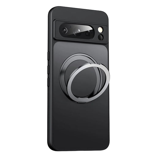 For Google Pixel 8 Pro Case Magnetic Case Ring Kickstand TPU+Acrylic Back Cover - Matte Black - 1