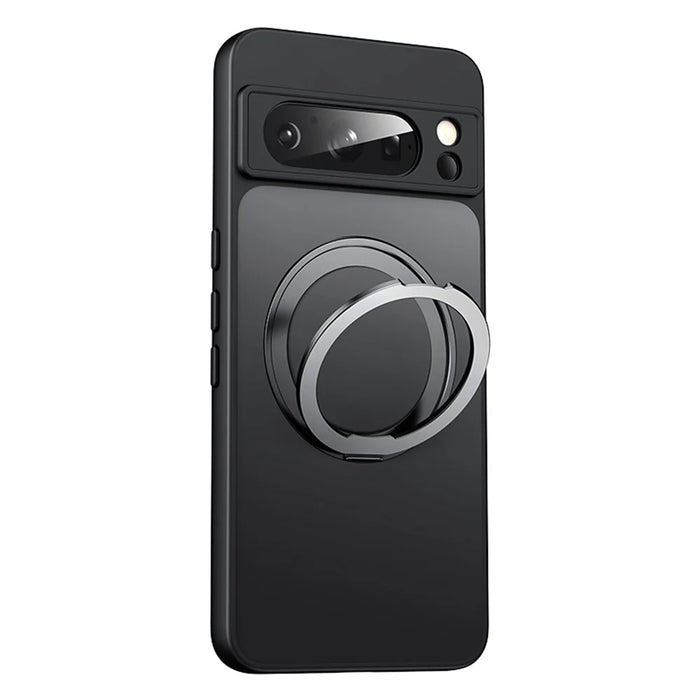 For Google Pixel 8 Pro Case Magnetic Case Ring Kickstand TPU+Acrylic Back Cover - Matte Black - 1