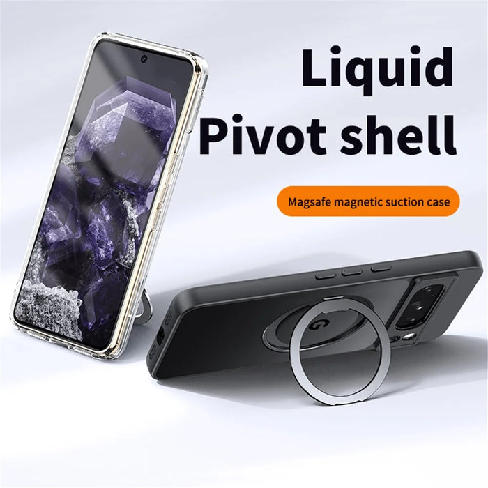 For Google Pixel 8 Pro Case Magnetic Case Ring Kickstand TPU+Acrylic Back Cover - Matte Black - 4