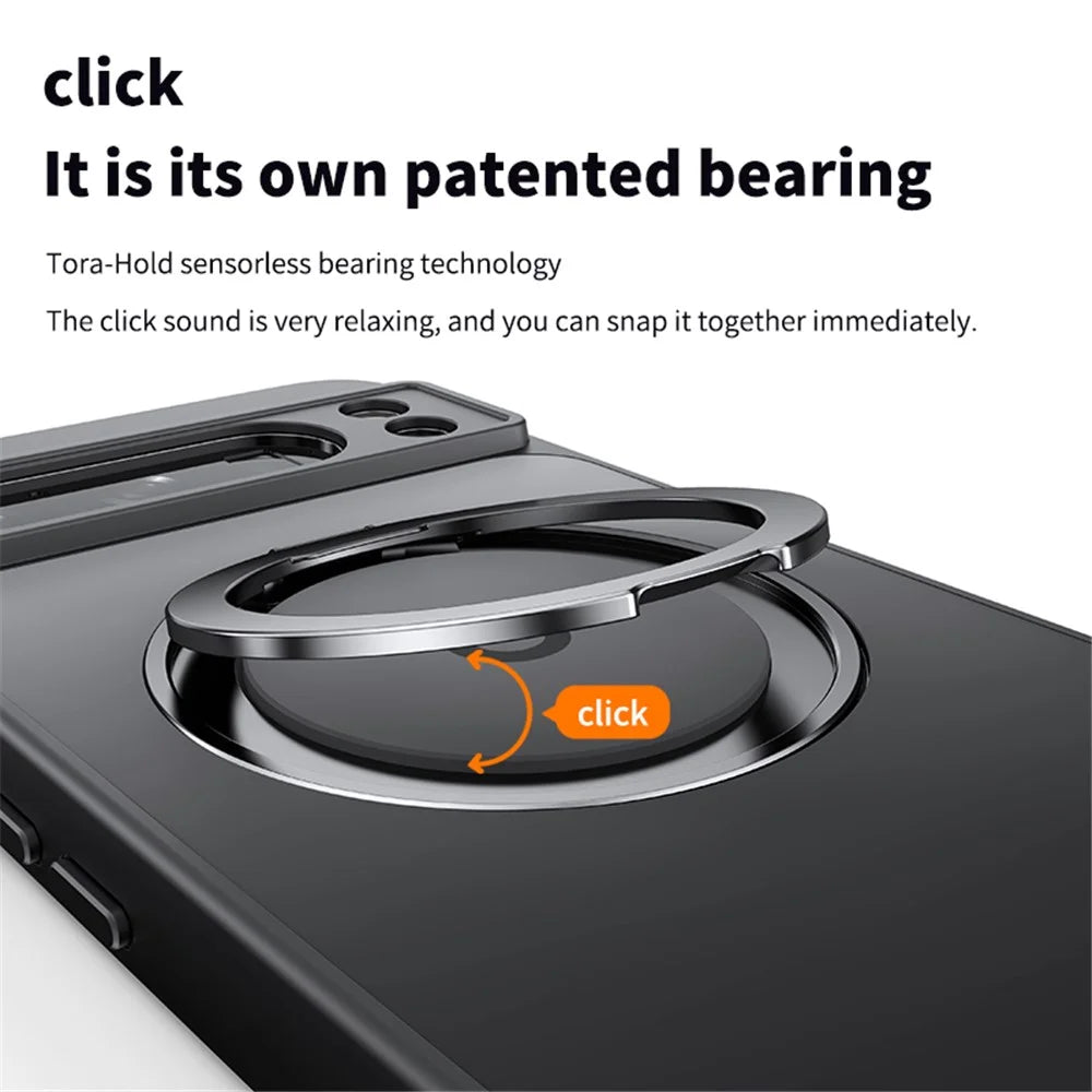 For Google Pixel 8 Pro Case Magnetic Case Ring Kickstand TPU+Acrylic Back Cover - Matte Black - 6