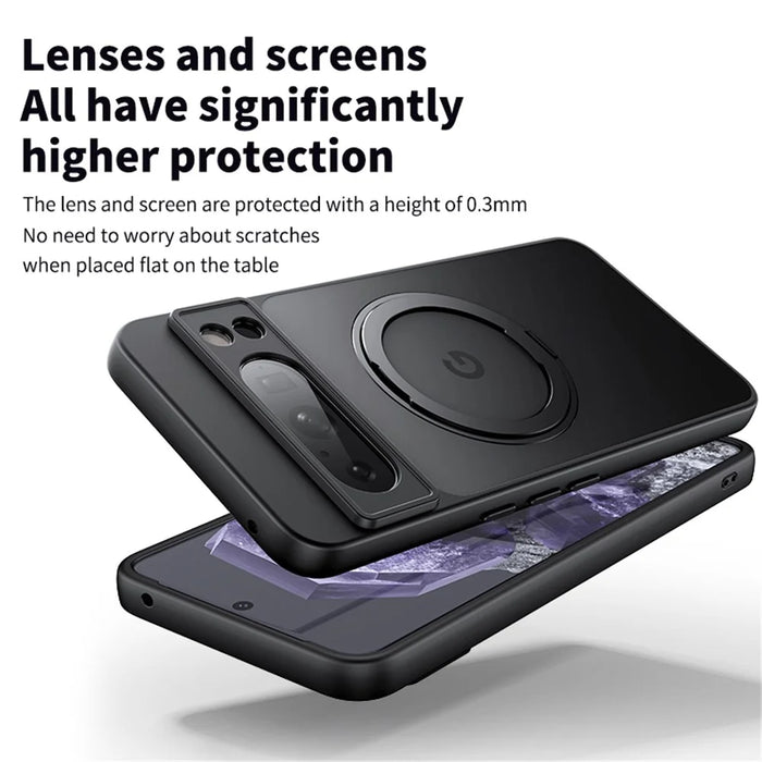 For Google Pixel 8 Pro Case Magnetic Case Ring Kickstand TPU+Acrylic Back Cover - Matte Black - 7