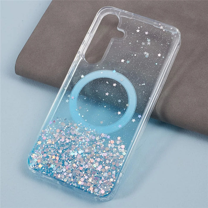 JTW Series For Samsung Galaxy S24+ Magnetic Case Sparkle Epoxy TPU+Acrylic Phone Protector - Blue - 3