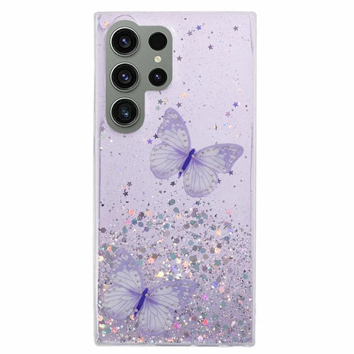 AW Series For Samsung Galaxy S24 Ultra TPU+PVC Case Sparkle Epoxy Big Rear Lens Hole Phone Back Shell - Purple - 1