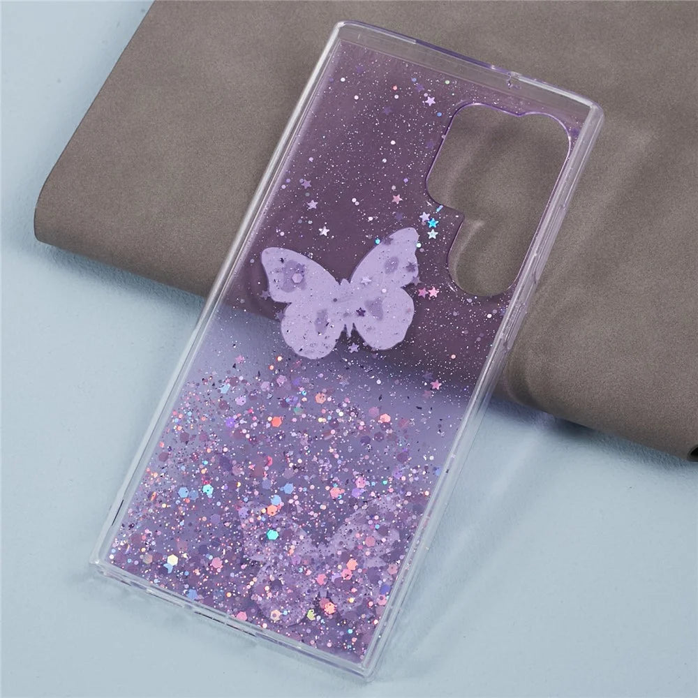 AW Series For Samsung Galaxy S24 Ultra TPU+PVC Case Sparkle Epoxy Big Rear Lens Hole Phone Back Shell - Purple - 2