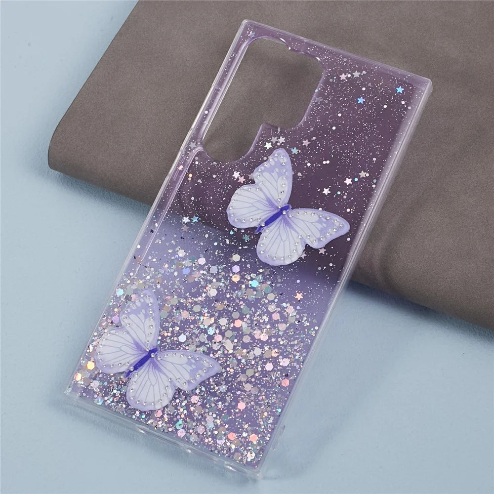 AW Series For Samsung Galaxy S24 Ultra TPU+PVC Case Sparkle Epoxy Big Rear Lens Hole Phone Back Shell - Purple - 3