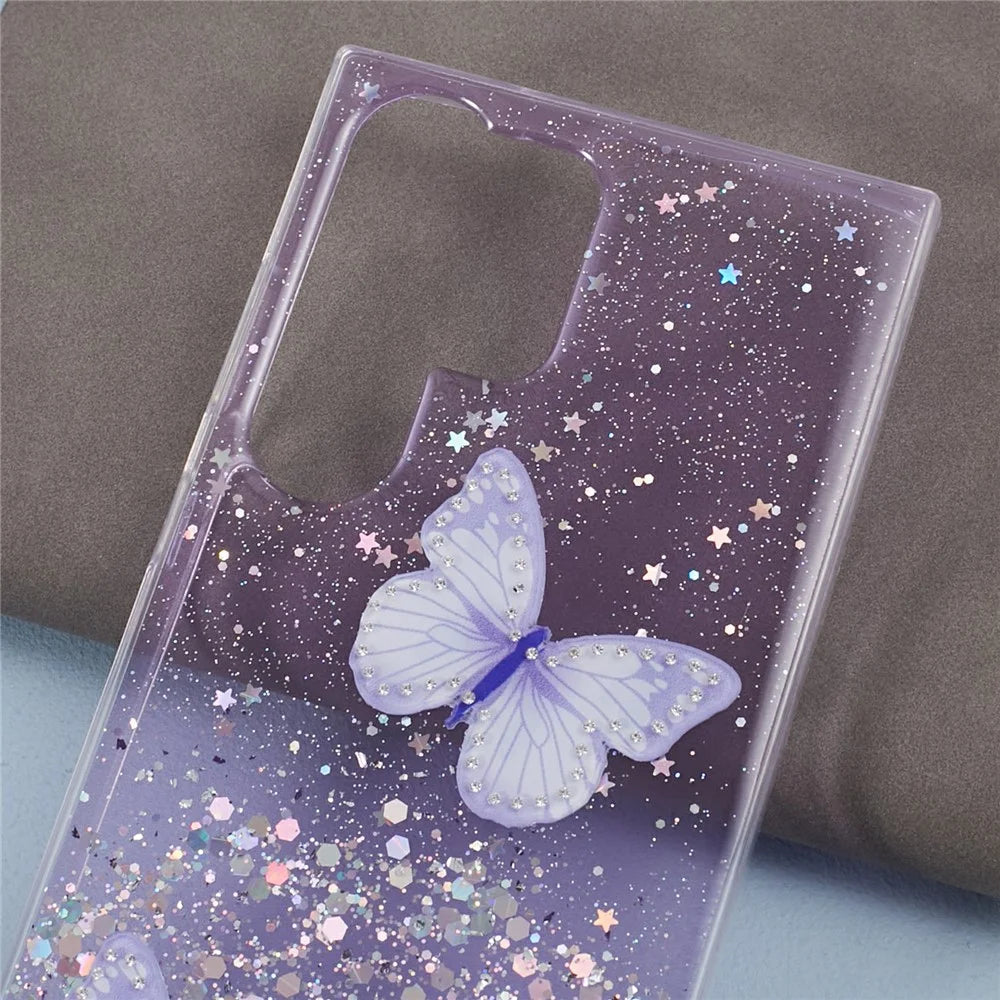 AW Series For Samsung Galaxy S24 Ultra TPU+PVC Case Sparkle Epoxy Big Rear Lens Hole Phone Back Shell - Purple - 4
