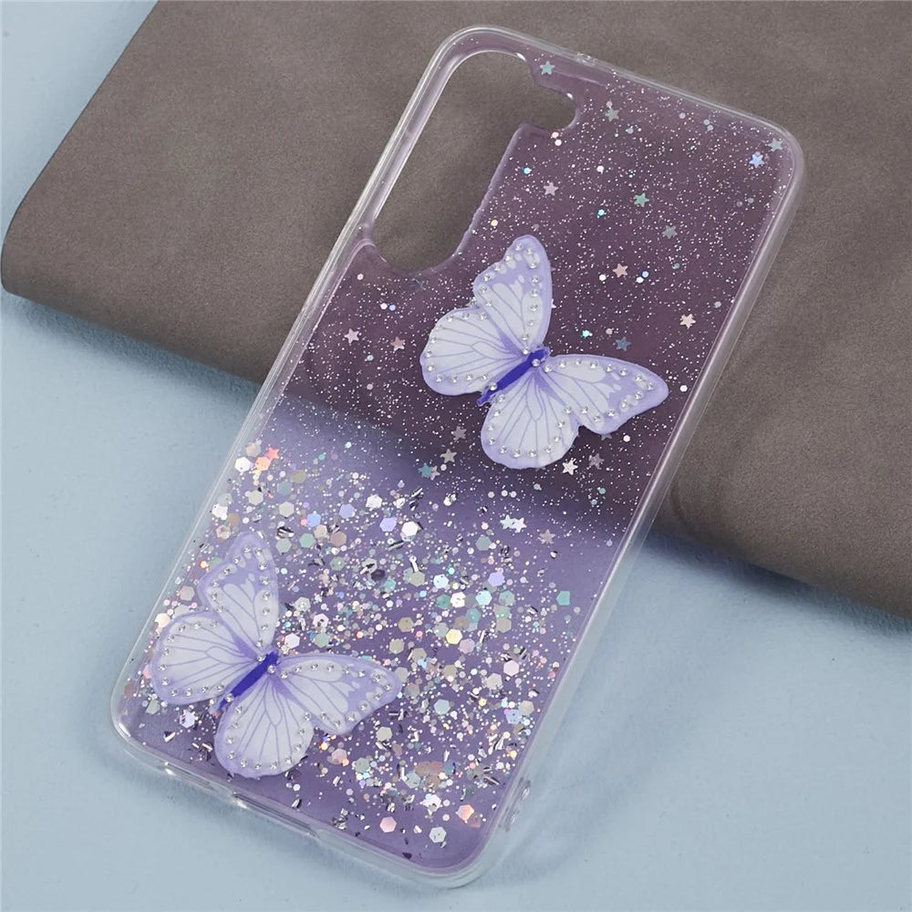 AW Series For Samsung Galaxy S23 Sparkle Epoxy Case TPU+PVC Big Rear Lens Hole Protective Cover - Purple - 3