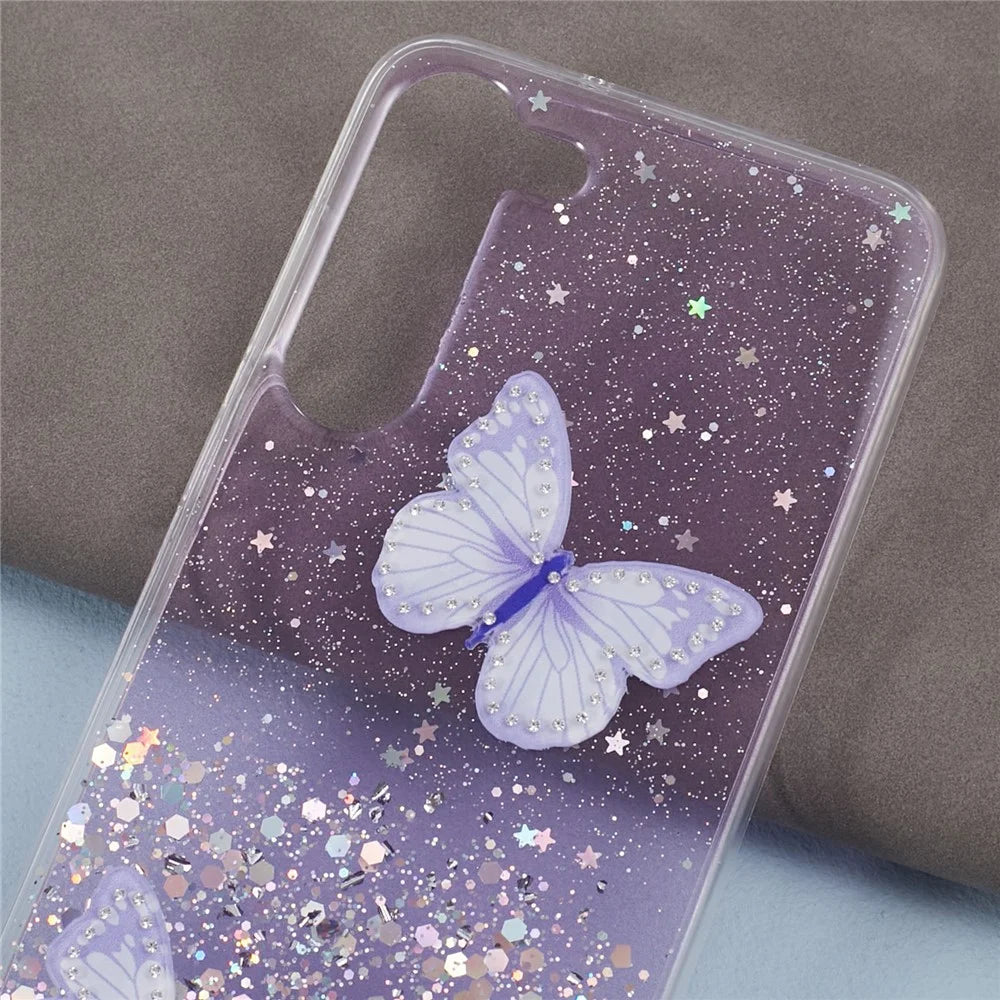 AW Series For Samsung Galaxy S23 Sparkle Epoxy Case TPU+PVC Big Rear Lens Hole Protective Cover - Purple - 4