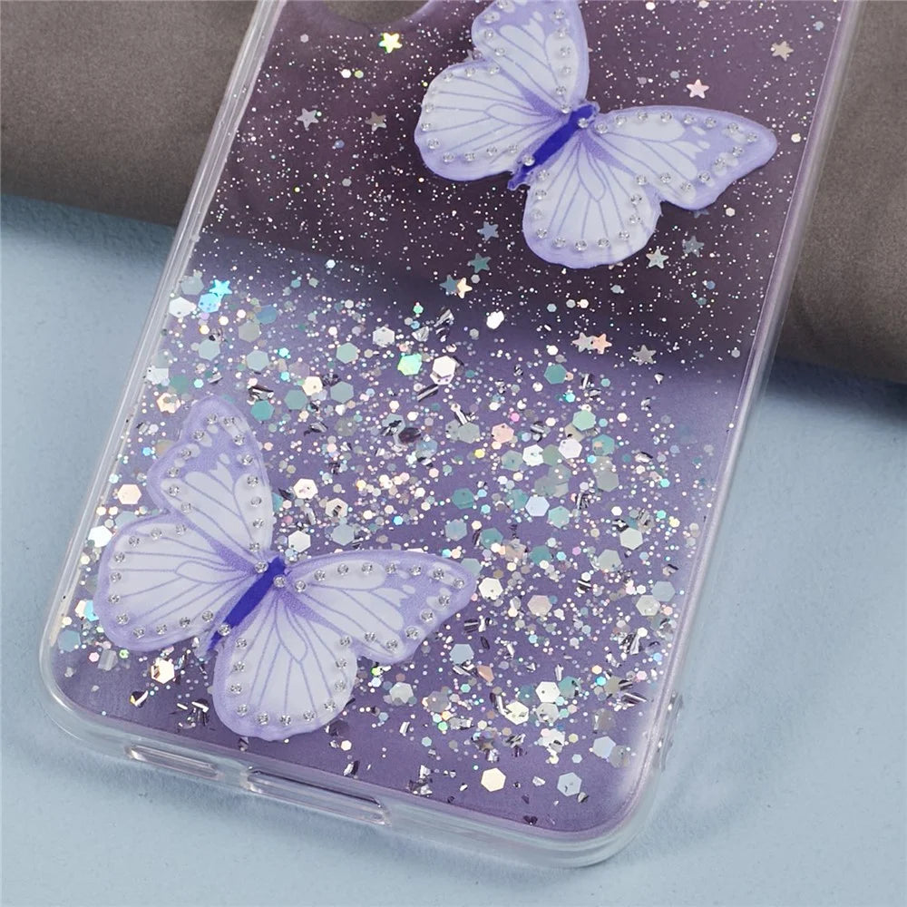 AW Series For Samsung Galaxy S23 Sparkle Epoxy Case TPU+PVC Big Rear Lens Hole Protective Cover - Purple - 5