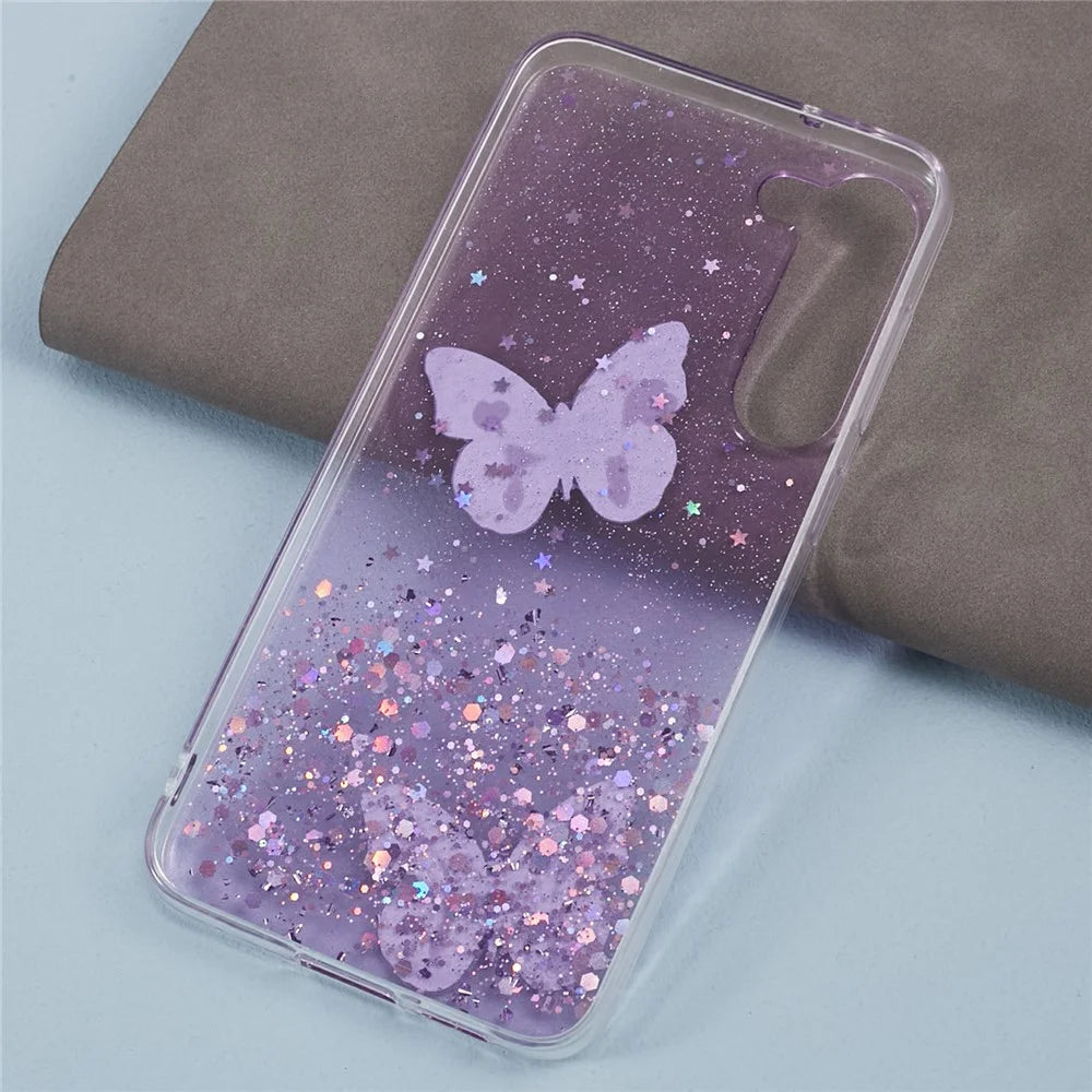 AW Series For Samsung Galaxy S24 Case TPU+PVC Sparkle Epoxy Butterfly Decor Cover with Big Rear Lens Hole - Purple - 2