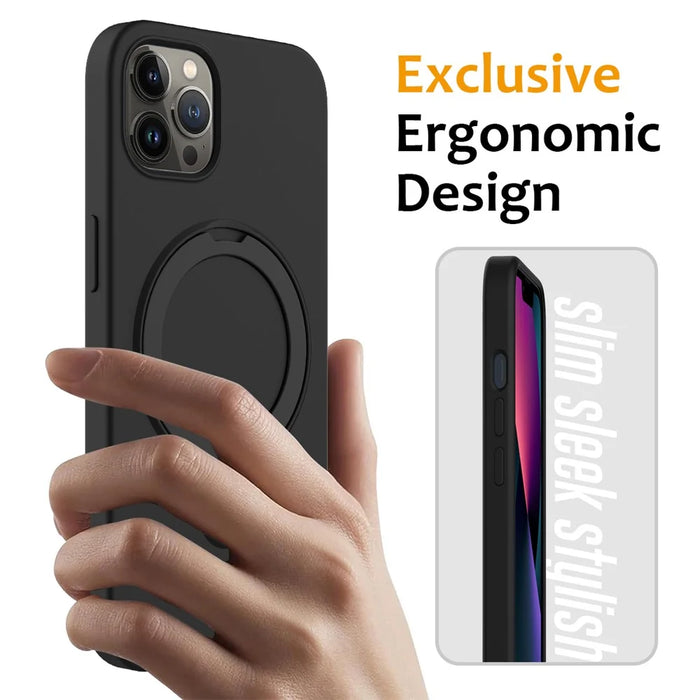 For iPhone 12 / 12 Pro Case Kickstand Phone Cover Compatible with MagSafe - Black - 2