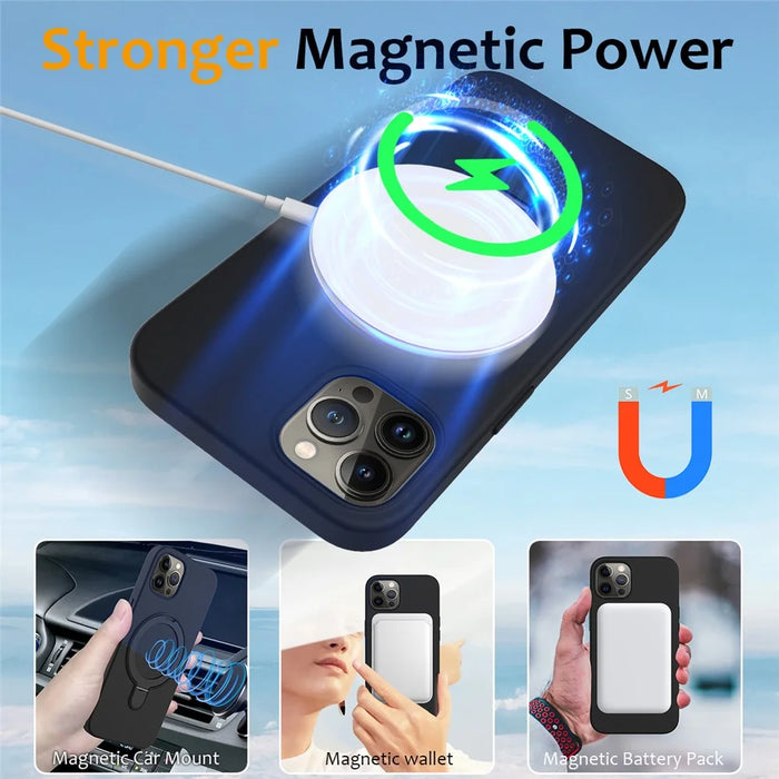 For iPhone 12 / 12 Pro Case Kickstand Phone Cover Compatible with MagSafe - Black - 3