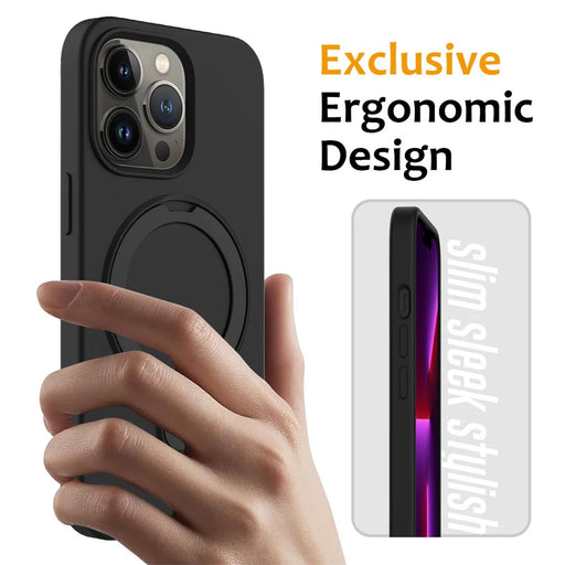 For iPhone 15 Pro Magnetic Case Ring Kickstand Anti-drop Phone Cover - Black - 2