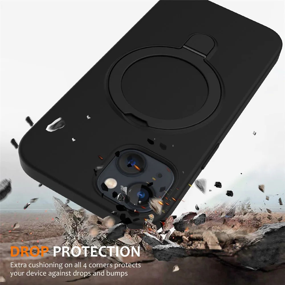 For iPhone 14 Plus Kickstand Case PC + Silicone Phone Cover Compatible with MagSafe - Black - 6