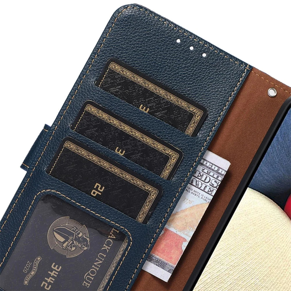 KHAZNEH For Samsung Galaxy A35 5G Folio Cover RFID Blocking Leather Phone Case - Blue - 5