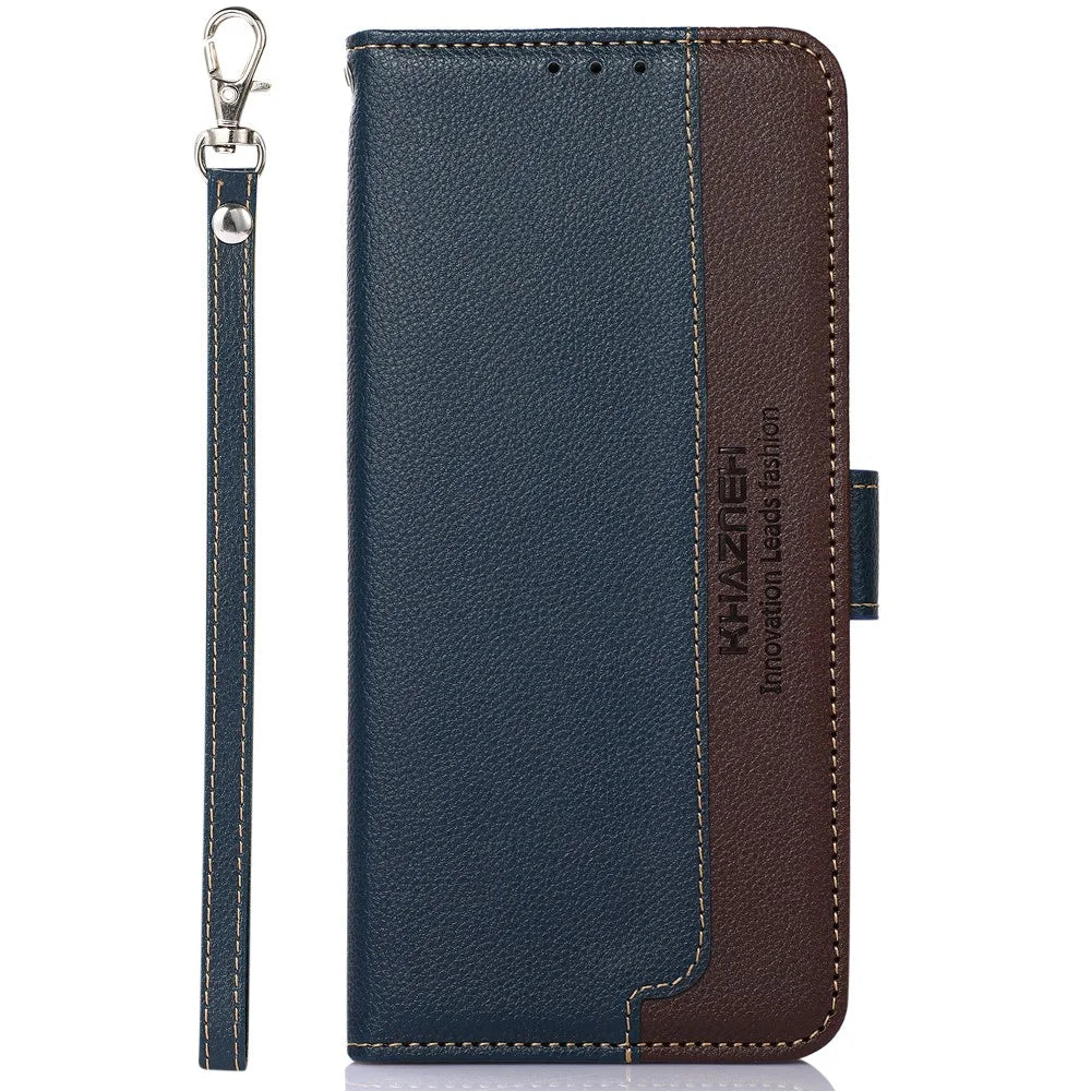 KHAZNEH For Samsung Galaxy A35 5G Folio Cover RFID Blocking Leather Phone Case - Blue - 6