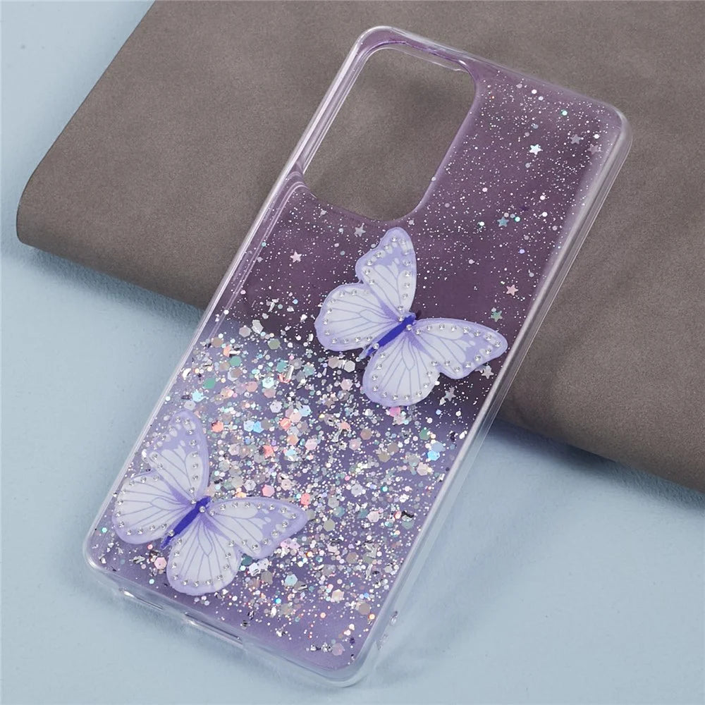 AW Series TPU+PVC Case for Samsung Galaxy A33 5G Shell Butterfly Decor Big Rear Lens Hole Cover - Purple - 3