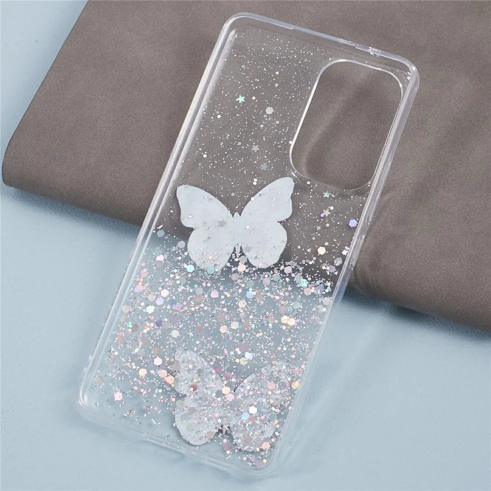AW Series Case for Samsung Galaxy A23 5G (Global Version) / A23 4G Shell Sparkle Epoxy Butterfly Decor Big Rear Lens Hole Phone Cover - White - 2
