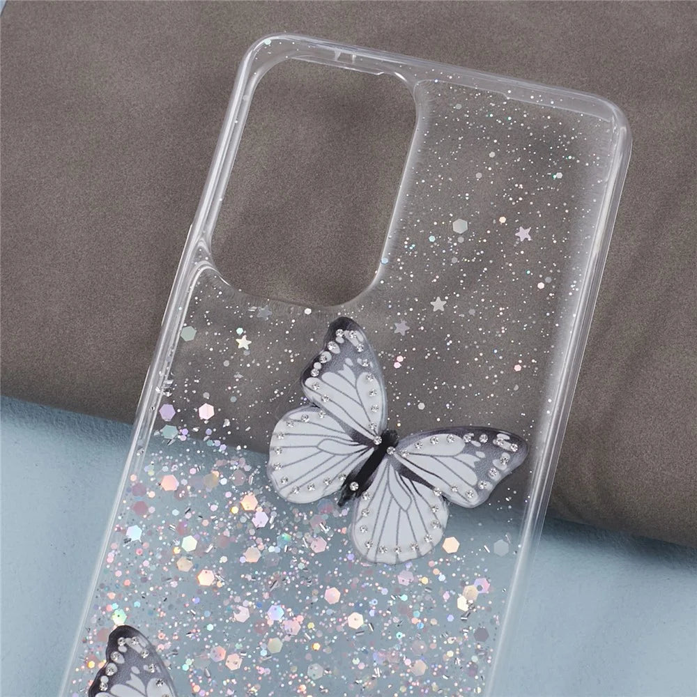 AW Series Case for Samsung Galaxy A23 5G (Global Version) / A23 4G Shell Sparkle Epoxy Butterfly Decor Big Rear Lens Hole Phone Cover - White - 4