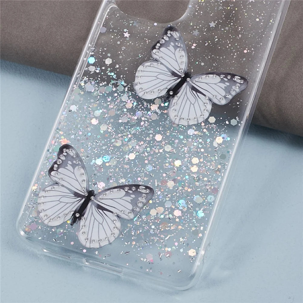 AW Series Case for Samsung Galaxy A23 5G (Global Version) / A23 4G Shell Sparkle Epoxy Butterfly Decor Big Rear Lens Hole Phone Cover - White - 5