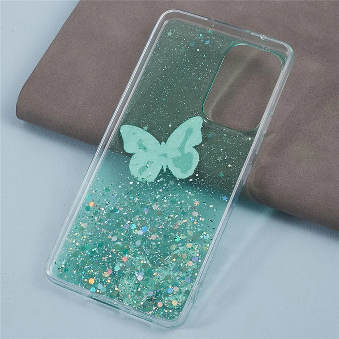 AW Series For Samsung Galaxy A13 4G TPU+PVC Case Sparkle Epoxy Butterfly Decor Protective Back Shell - Green - 2
