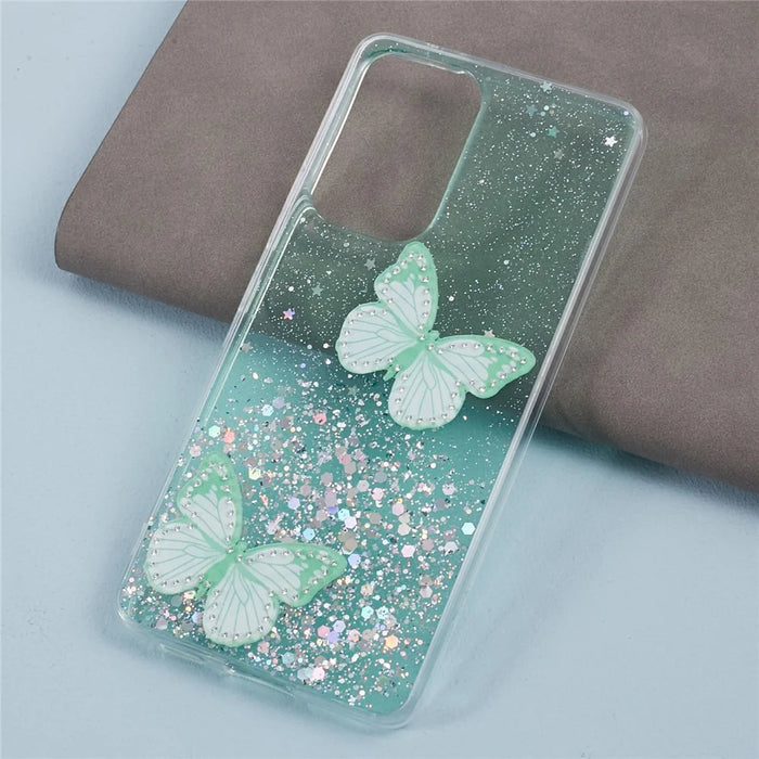 AW Series For Samsung Galaxy A13 4G TPU+PVC Case Sparkle Epoxy Butterfly Decor Protective Back Shell - Green - 3