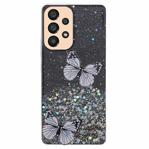 AW Series For Samsung Galaxy A32 4G (EU Version) Sparkle Epoxy Case TPU+PVC Big Rear Lens Hole Phone Cover - Black - 1