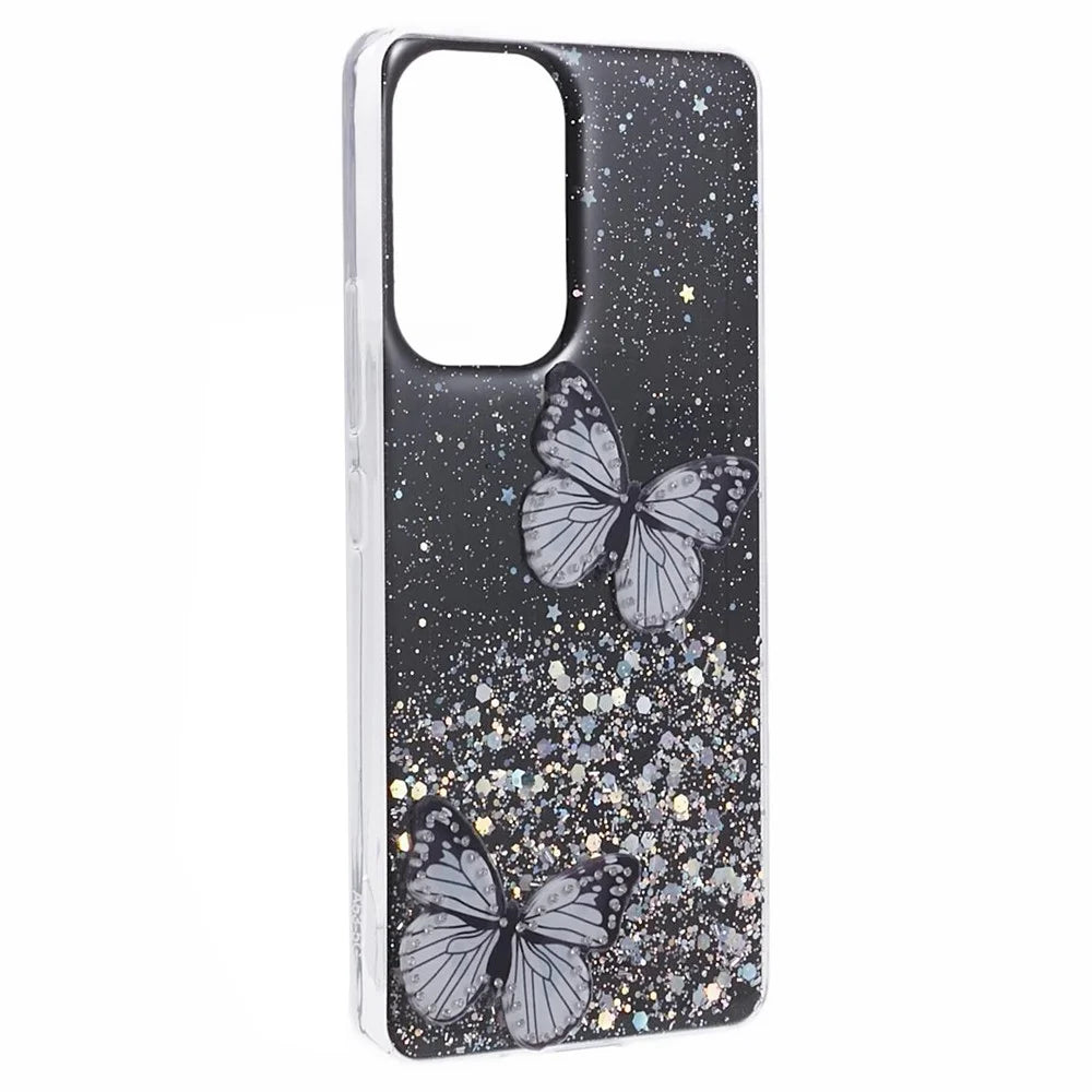 AW Series For Samsung Galaxy A32 4G (EU Version) Sparkle Epoxy Case TPU+PVC Big Rear Lens Hole Phone Cover - Black - 2
