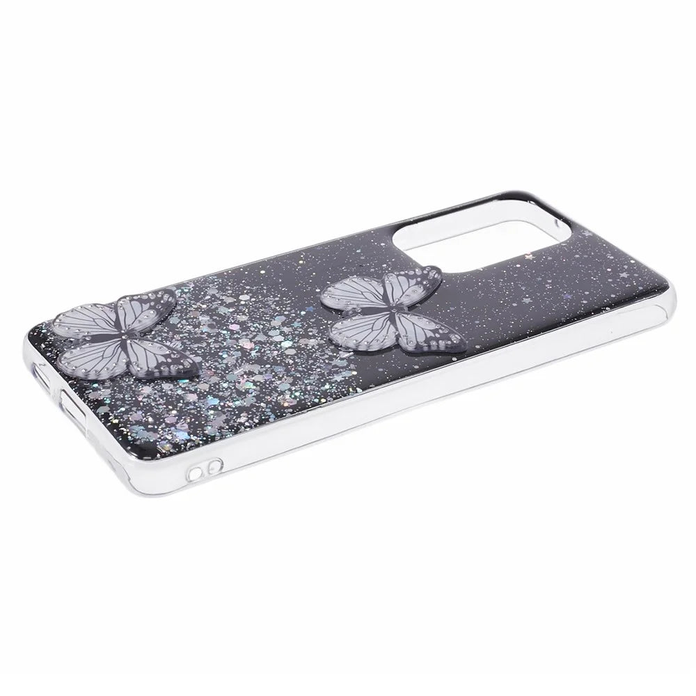 AW Series For Samsung Galaxy A32 4G (EU Version) Sparkle Epoxy Case TPU+PVC Big Rear Lens Hole Phone Cover - Black - 4