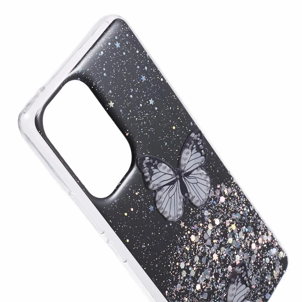 AW Series For Samsung Galaxy A32 4G (EU Version) Sparkle Epoxy Case TPU+PVC Big Rear Lens Hole Phone Cover - Black - 5