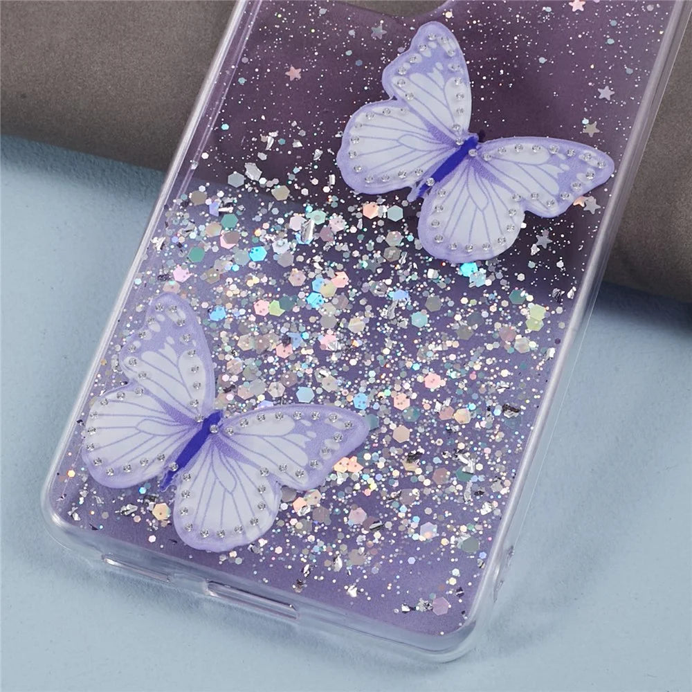 AW Series For Samsung Galaxy A32 5G / M32 5G Cell Phone Case Butterfly Decor Sparkle Epoxy Cover with Big Rear Lens Hole - Purple - 5