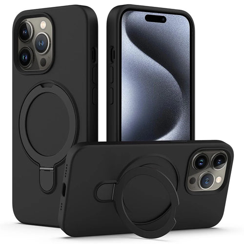 For iPhone 15 Pro Max Kickstand Phone Case Compatible with MagSafe - Black - 1