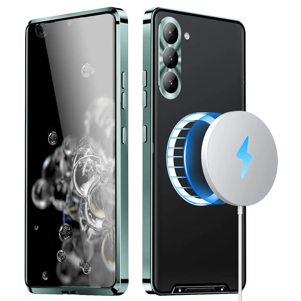 For Samsung Galaxy S24+ Matte Phone Case Lens Protection Metal Frame Magnetic Cover - Green - 2