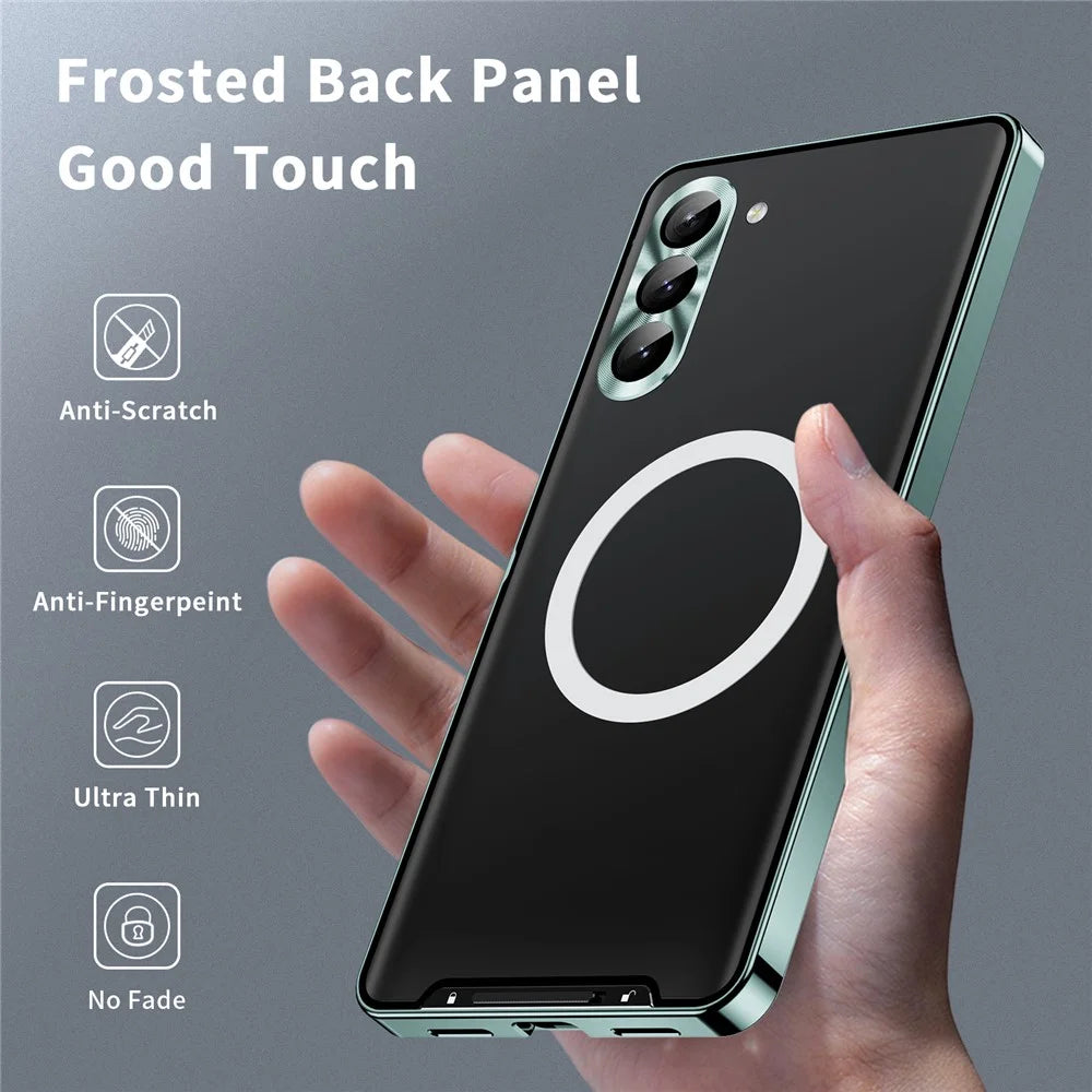 For Samsung Galaxy S24+ Matte Phone Case Lens Protection Metal Frame Magnetic Cover - Green - 4