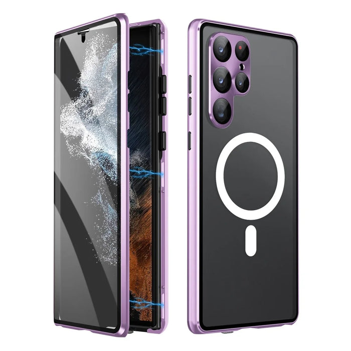 For Samsung Galaxy S24 Ultra Magnetic Case Tempered Glass+Matte PC Metal Frame Cover - Purple - 2