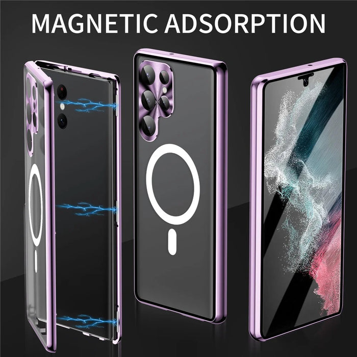 For Samsung Galaxy S24 Ultra Magnetic Case Tempered Glass+Matte PC Metal Frame Cover - Purple - 3