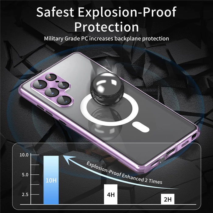 For Samsung Galaxy S24 Ultra Magnetic Case Tempered Glass+Matte PC Metal Frame Cover - Purple - 4